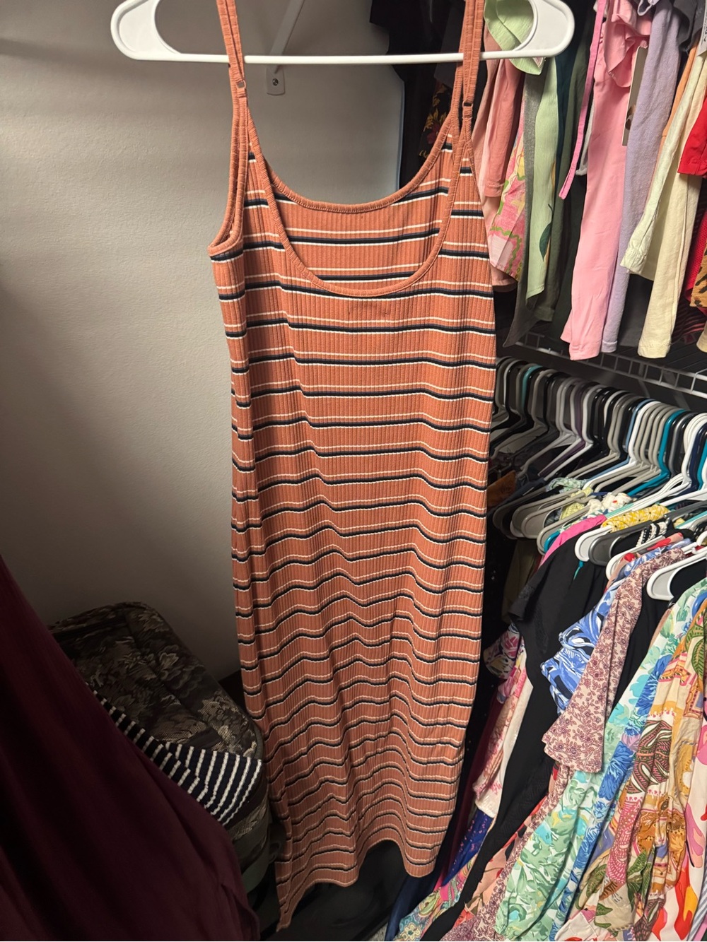 wild fable Striped Ribbed Maxi Dress in Rust with Cream & Black